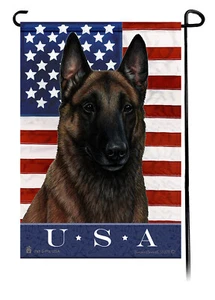 Patriotische USA Garten Flagge - Mahagoni Belgisch Malinois 015F - Bild 1 von 1