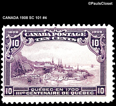 CANADA 1908 SC 101 QUEBEC IN 1700 DARK VIOLET 10¢ MNH OG FINE #4 - Image 1 of 2