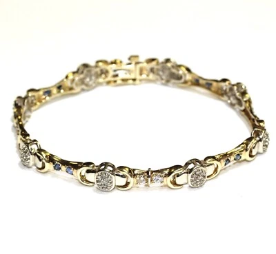 Теннисный браслет из желтого золота 14 карат с бриллиантами сапфирами и драгоценными камнями 0,99 карата 20 г 8 дюймов - Изображение 1 из 4