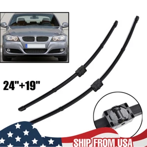 Pair Front Windshield Wiper Blades Set For BMW 3 Series E90 E91 24"19" Side Pin - Picture 1 of 7