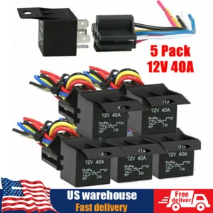 5 PACK 12V 30/40Amp 4-Pin SPST Automotive Relay w/ Wires & Harness Socket Set - Picture 1 of 12