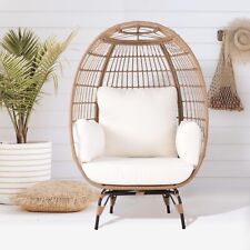 Wicker Egg Chair, PE Rattan Chair with 4 Thicken Cushions, Patio Chairs 440 lbs