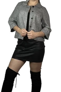 EMANUEL UNGARO Women 100% LINEN Collared Hidden Button Up closure Jacket Size 8 - Picture 1 of 11