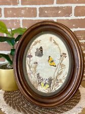 Vintage Dried Flower Real Butterfly Oval Wood Framed Handmade Taxidermy Wall Art