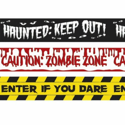 Cintas de miedo de 9,1 m x 3 decoración de terror sangriento zombi embrujado fiesta de Halloween Foto 1 de 4