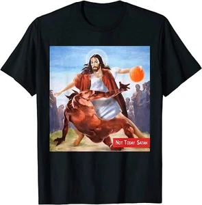 NEW! Funny Not Today Satan Jesus Crossover Basketball Gift T-Shirt - MADE IN USA - Picture 1 of 12