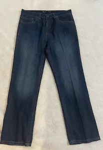 Brooklyn Xpress Mens Straight leg Denim Jeans sz38/34 Dark Wash Embroidered deta - Picture 1 of 12