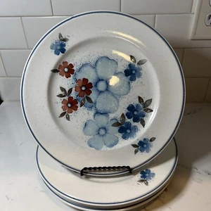 4-Noritake Versatone GLIMMER 10 1/2"  Dinner Plates Blue Floral Japan B301W10 - Picture 1 of 9