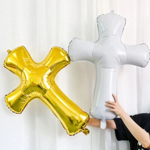 4 Pcs Christening Balloons Baby Birthday First Communion Cross Boy - Picture 1 of 12