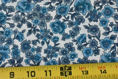 33" Long, Vintage, Blue Floral on Off-White Quilt Cotton, Northcott Silk, V456 - Image 1 of 4
