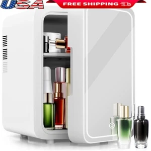 Portable Mini Fridge 4L W/ LED Mirror Skincare Cosmetics Cooler Warmer White New - Picture 1 of 7