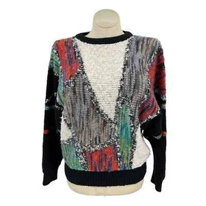 Vintage 80s Black Abstract Sweater Long Sleeves by Western Connection Size L - Picture 1 of 10