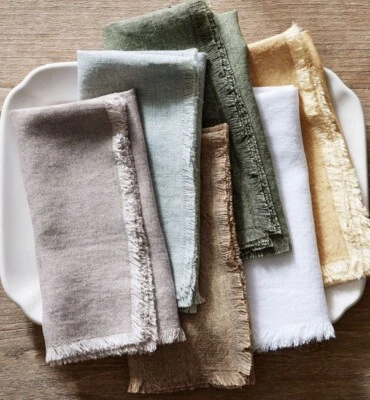 Juego de 5 servilletas de lino grises Pottery Barn deshilachadas de gran tamaño Foto 1 de 4