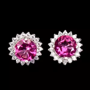 Silver Earrings Pink Topaz Genuine Natural Gems Solid Sterling Stud Design - Picture 1 of 24