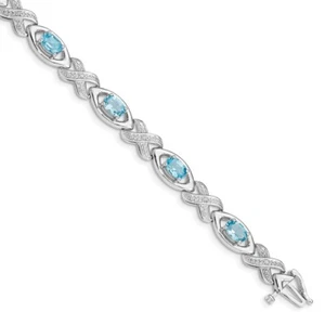 Sterling Silver Rhodium-plated Diamond & Light Swiss Blue Topaz 7" Bracelet - Picture 1 of 4