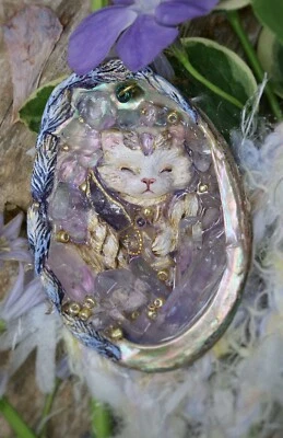 Handmade Crystal Necklace Shrine Pendant of Angel Gabriel Cat - Image 1 of 3