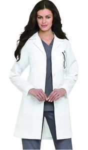 Landau 3155 Classic Relaxed-Fit 3-Pocket Long-Sleeve Lab Coat- Women White - Picture 1 of 7