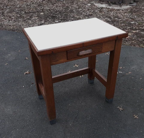 Antique Oak Glass Top Desk Table Industrial School Office Laboratory Cover