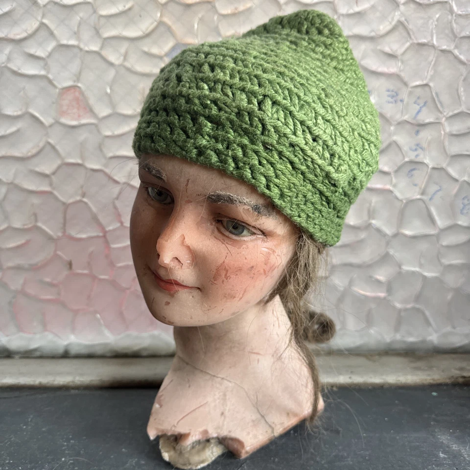 Gorro tejido verde vintage años 50 1960 dos tonos tocado invierno Foto 1 de 4