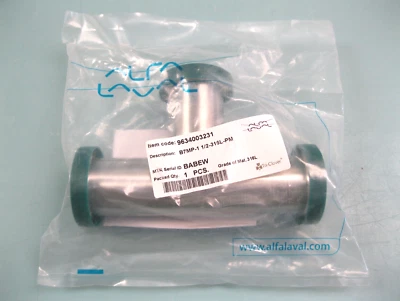 NEW Alfa Laval 1-1/2" Tri-Clamp B7MP-1 1/2-316L-PM SS Sanitary Tee SEALED H9