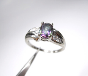 10k SOLID WHITE GOLD ALEXANDRITE AND CZ STONES RING SIZE 6.75