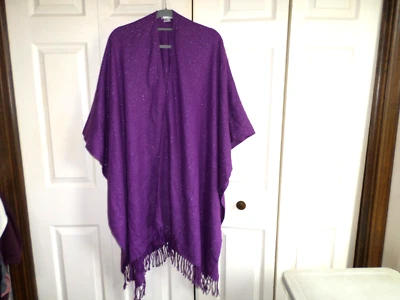 AVENUE - HERMOSO Mantón drapeado / Envoltura con flecos - OS - Púrpura con plata entrelazada Foto 1 de 3