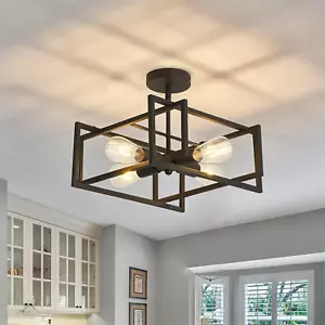 4-Lights Close to Ceiling Light,Black Light Fixture Industrial Flush Mount Ceili - Picture 1 of 11