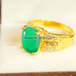 Emerald Oval Cut With 925 Sterling Silver Gold Plated Ring For Men's #B16 - Picture 1 of 6