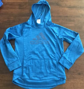 Adidas Youth Girls Blue Shiny Silver Sweatshirt Hoodie Size Large Size 14 Hooded - Picture 1 of 6