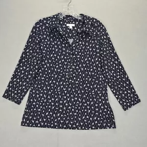 Charter Club Navy and White Women's Floral Print Shirt Sz Medium - Picture 1 of 9