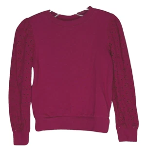 Janie and Jack Shirt Girls Small Maroon Red Sweatshirt Eyelet Lace Basic Neutral - Picture 1 of 6