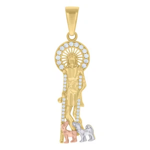 10K Tri-Color Gold Cubic-Zirconia Saint Lazarus Religious Charm Pendant 3gm - Picture 1 of 1