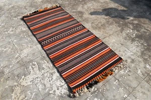 Antique Carpet Dhurries Dhurrie Traditional Indian Rugs Multy-Color Striped "1 - Picture 1 of 10