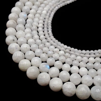 White Rainbow Moonstone Smooth Round Beads 4mm 5mm 6mm 8mm 10mm 12mm 15.5" Strnd - Image 1 of 3