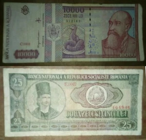  10000 Lei 1998 & 25 Lei 1966 🇷🇴Rumänien Banknote Papiergeld sehr guter Zustand  - Bild 1 von 5