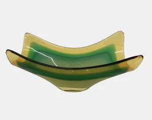 VTG Italian Murano Style Candy Dish Green Yellow Art Glass Sommerso Bowl - Picture 1 of 16