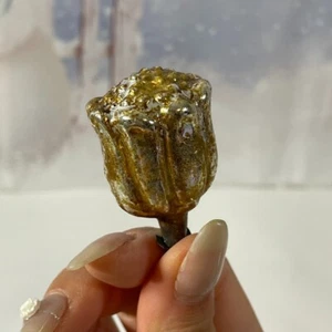 Vintage Glass Tiny ROSE Flower Embossed Gold Small Christmas Ornament Japan - Picture 1 of 7