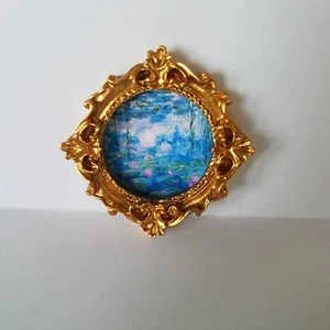 Dollhouse Diggs Miniature Picture Gold Framed Pink and Blue Lilies Claude Monet - Picture 1 of 7