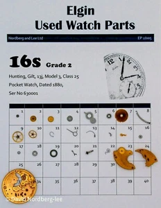 Piezas de reloj usado Elgin 16/16s grado 2 modelo 3 clase 25 ser no 630001 - Imagen 1 de 1