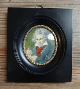Framed Antique Vintage Miniature Portrait Beethoven Likely An Elfenbeinmalerei - Picture 1 of 5