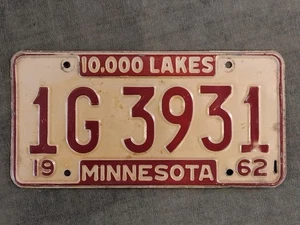 *99 CENT SALE* Collector 1962 Minnesota License Plate # 1G 3931 Classic Car Rod - Picture 1 of 1
