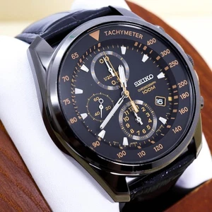 Seiko Quartz Chronograph Black Date Used Working New Battery No Customs Fees US - Picture 1 of 10