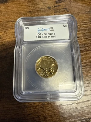 24k gold plated Buffalo Nickel ICG Genuine – Certified Coin RIPZ random year - Image 1 of 4