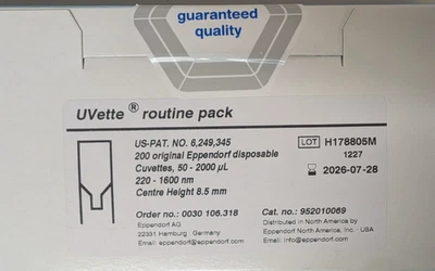 Eppendorf Uvette,952010069,200 一次性 Cuvettes,50-1,200 微升,封闭盒 — 第 1/3 张图片