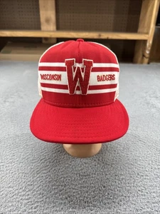 Vintage 70er 80er University Wisconsin Badgers rot AJD SuperStripe Truckermütze LESEN - Bild 1 von 8