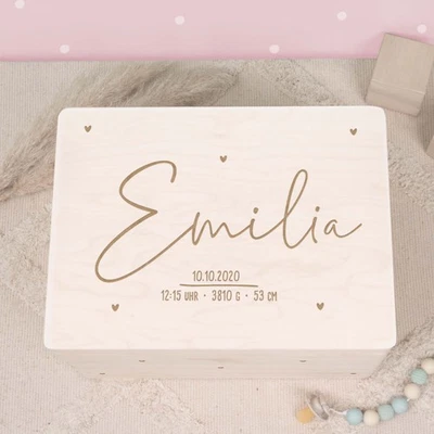 Personalisierte Erinnerungsbox Baby - Erinnerungskiste mit Namen Holz - Geschenk - Bild 1 von 4