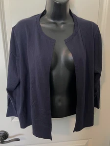 NUEVO CON ETIQUETAS $59 ANN TAYLOR MEZCLA SEDA SUÉTER ENCOGIMIENTO DE HOMBROS CROP AZUL MARINO XL TOP CLÁSICO - Imagen 1 de 4