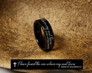 Black Unisex Tungsten I Have Found The One Whom My Soul Loves Wedding Ring - 8mm - Picture 1 of 3