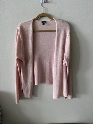 Eileen Fisher 开衫毛衣纽扣丝绸尼龙混纺 L 码长袖粉色 — 第 1/4 张图片