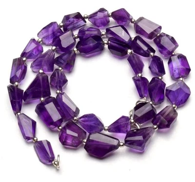 Collana girocollo 24" perle piene argento pepita sfaccettata ametista... - Immagine 1 di 4